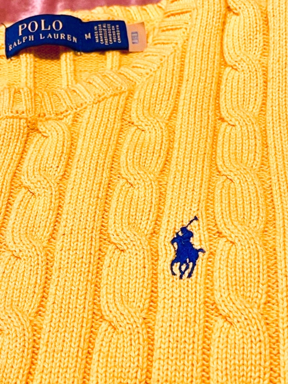 Polo Ralph Lauren Women’s Bright Yellow Cable Knit Crewneck Sweater Size M - Picture 5 of 6